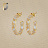 Solid 14k Yellow Gold Hoop Earrings Natural Diamond Wedding Jewelry