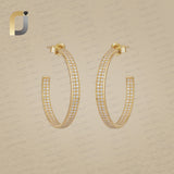 Pave Diamond Solid 14k Yellow Gold  Hoop Earrings Handmade Jewelry