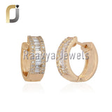 White Baguette Diamond 14k Yellow Gold Mini Huggies Hoop Earrings Jewelry