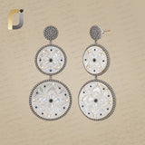 Carved MOP Diamond Dangle 925 Silver Earrings Jewelry