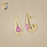 Pink Sapphire Huggie Hoop Earrings 14k Yellow Gold Jewelry