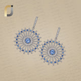 Blue Sapphire Gemstone 925 Silver Diamond Dangle Earrings Jewelry