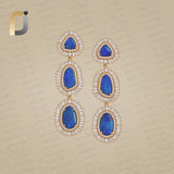 Baguette Diamond 14k Yellow Gold Opal Gemstone Dangle Earrings Fine Jewelry