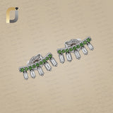 14K Gold & 925 Silver Baguette Diamond & Chrome Diopside Gemstone Studs Earring