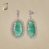 Emerald Gemstone Baguette Diamond 925 Silver Earrings Jewelry