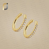 14K Solid Yellow Gold White Diamond Ear Cuff Earrings