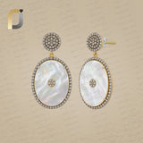 Mother Of Pearl Diamond Dangle Earrings Silver Jewelry