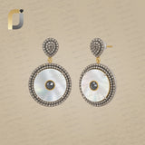 Round MOP Sterling 925 Silver Pave Diamond Dangle Earrings Jewelry