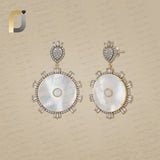 Baguette Diamond Mother of Pearl Silver Dangle Earrings Jewelry