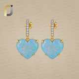 Opal & Diamond 14K Solid Heart Earrings