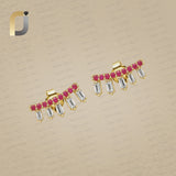 Baguette Diamond & Ruby Gemstone 14K Sold Studs Earrings