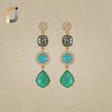 14K Solid Yellow Gold with Tamboli Diamond, Emerald and Opal Earrings