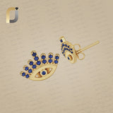 14K Solid Gold Blue Sapphire Evil Eye Studs Earring