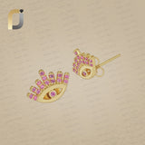 14K Solid Yellow Gold with Pink Sapphire Evil Studs Earrings