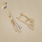 Pave Diamond 14k Yellow Gold Handmade Hoop Earrings Fine Jewelry