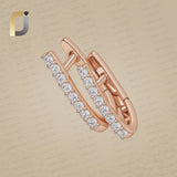 14k Rose Gold Single Line Diamond Huggie Hoop Earrings Jewelry