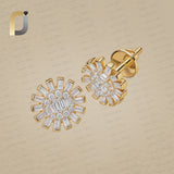 Baguette Diamond Round 10 MM Mini Stud Earrings 14k Gold Jewelry