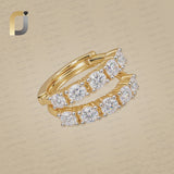 Front Side Diamond 14k Yellow Gold Hoop Earrings Jewelry