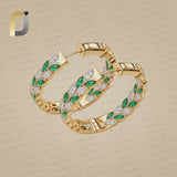 Genuine Diamond Solid 14k Yellow Gold Emerald Hoop Earring