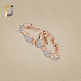 14K Solid Rose Gold Double cut White Diamond Huggie Hoop Earrings