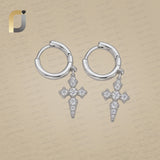 14K White Gold Pave Diamond Cross Earrings