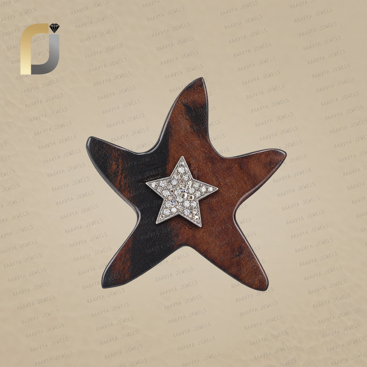 925 Silver wooden & Diamond Star Pendant Jewelry