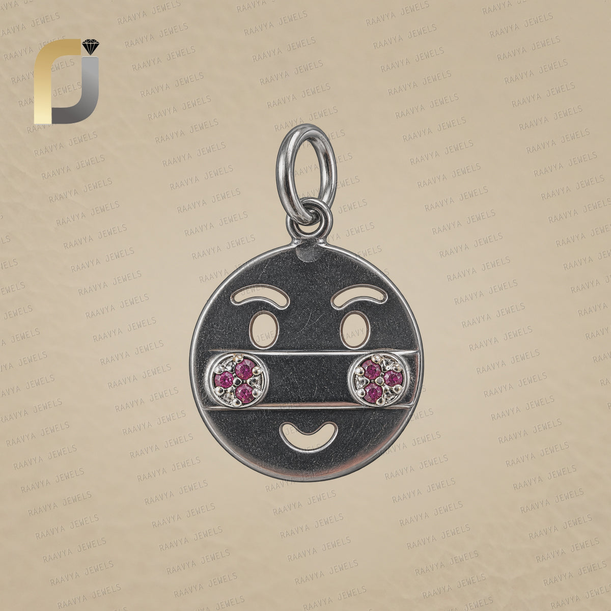 Oxidized 925 Silver Ruby Emoji Charm Pendant