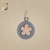 14k Gold Pave Diamond Floral Charm 925 Silver Pendant Jewelry