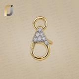 14k Solid Yellow Gold Clasp, White Diamond Gold Small Clasp, 12X6MM Diamond Clasp