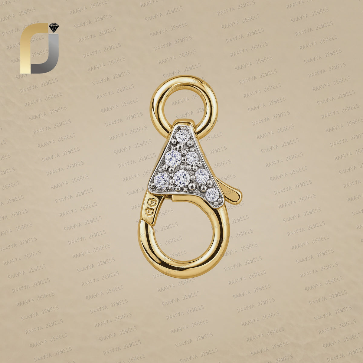 14k Solid Yellow Gold Clasp, White Diamond Gold Small Clasp, 12X6MM Diamond Clasp