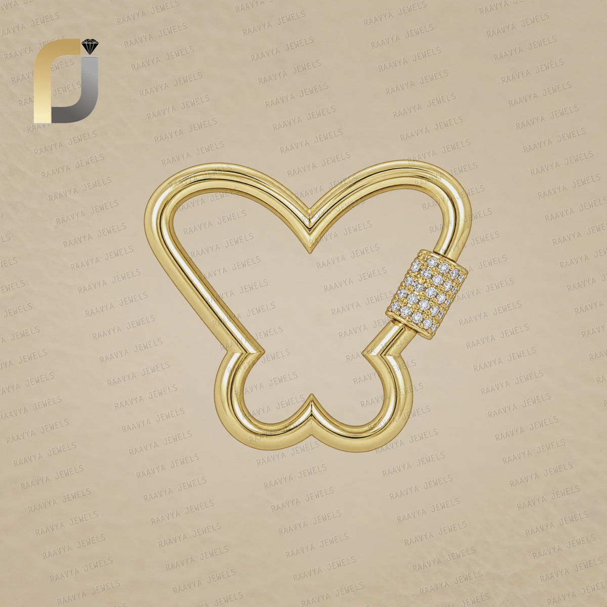 Diamond Solid 14k Yellow Gold Connector Handmade Openable Big Carabiner