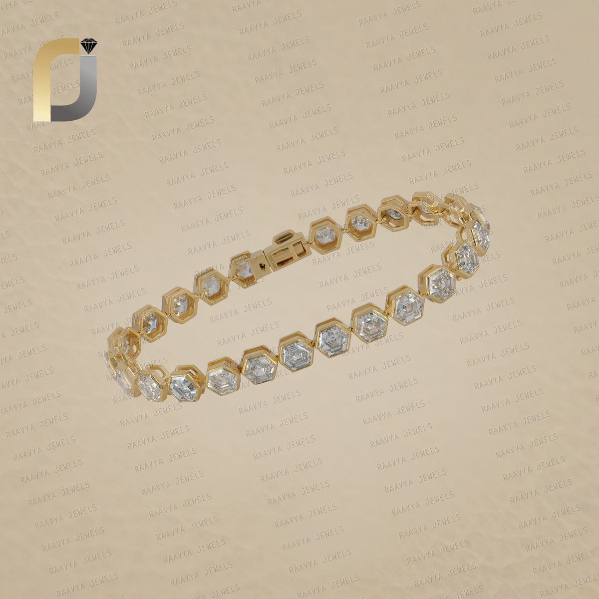 14k Solid Yellow Gold Lab Grown Diamond Bracelet Handmade Jewelry
