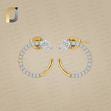 14k Solid Yellow Gold Half Hoop Earrings Lab Grown Diamond Jewelry