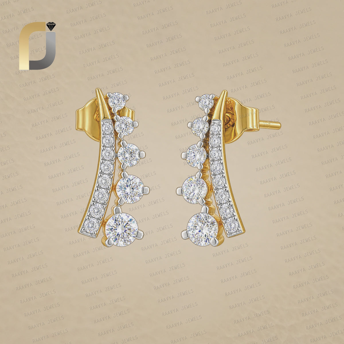Solid 14k Yellow Gold Earrings Lab Grown DiamondJewelry