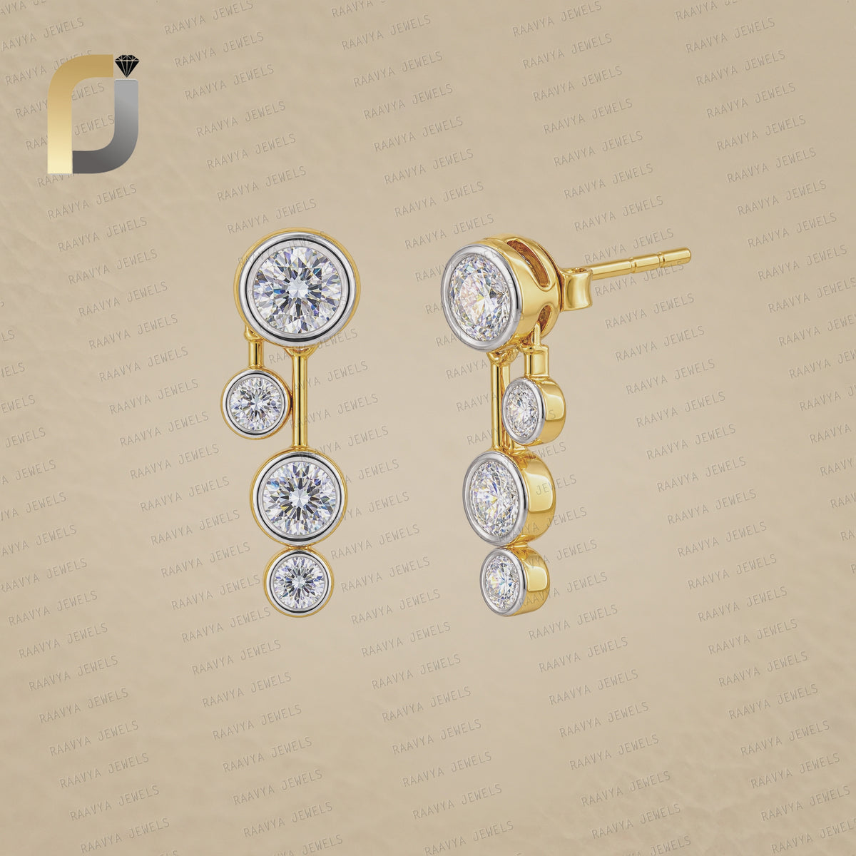 Solid 14k Yellow Gold Earrings Lab Grown Diamond Handmade Earrings