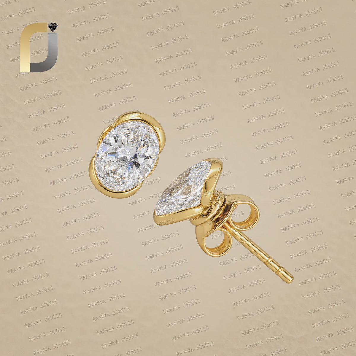 Solid 14k Yellow Gold Minimalist Stud Earrings Lab Grown Diamond Jewelry
