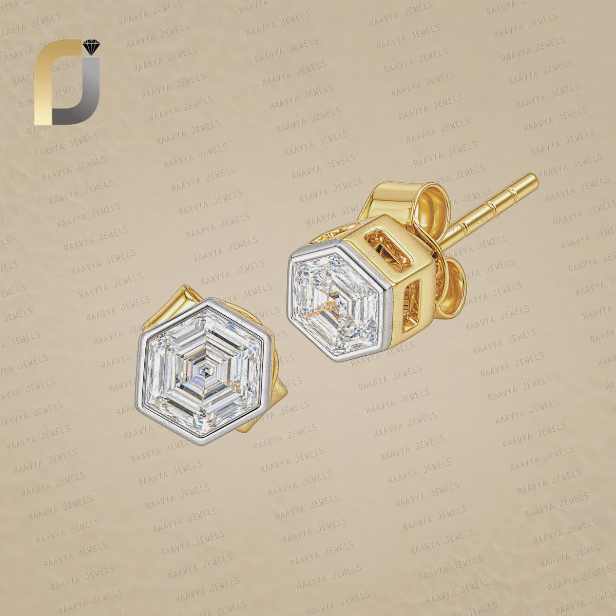 Solid 14k Yellow Gold Handmade Stud Earrings Diamond Tinny Jewelry