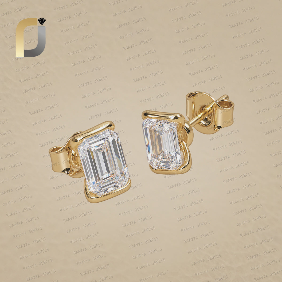 Solid 14k Yellow Gold Stud Earrings Diamond Jewelry