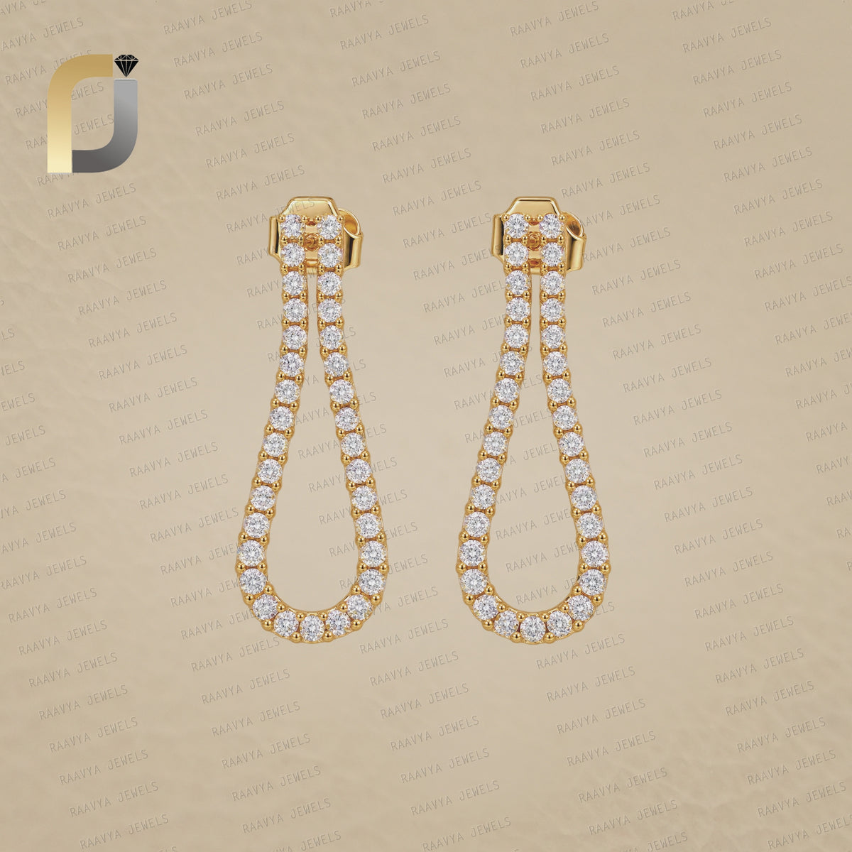 Solid 14k Yellow Gold Tennis Earrings Diamond Jewelry