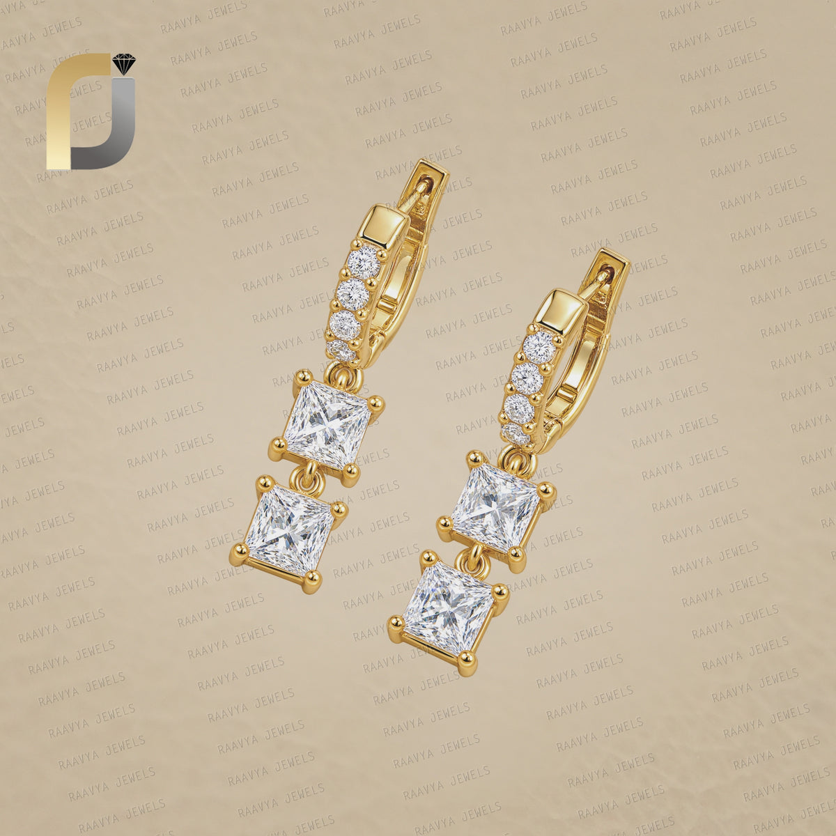 Solid 14k Yellow Gold Drop Earrings Handmade Diamond Jewelry
