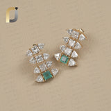 Solid 14k Yellow Gold Earrings Emerald Diamond Jewelry
