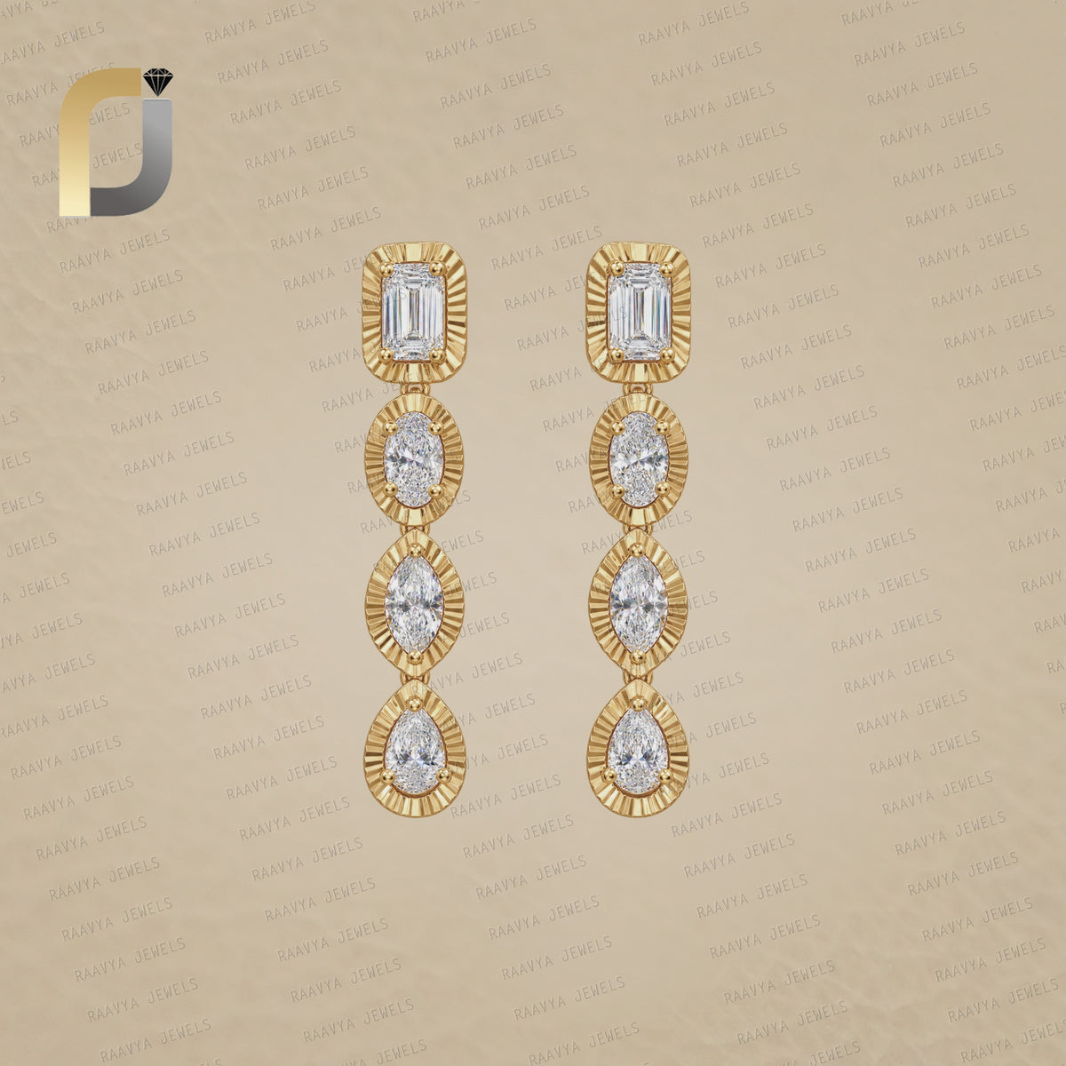 14k Yellow Gold Drop Earrings Diamond Jewelry