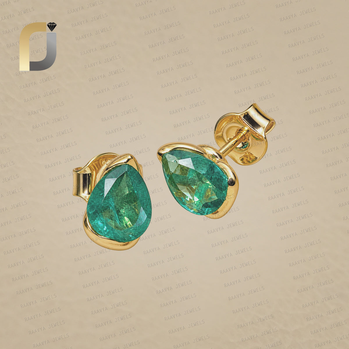 14k Yellow Gold Stud Earrings Emerald Gemstone Tinny Stud Jewelry