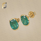Solid 14k Yellow Gold Stud Minimalist Emerald Gemstone Earrings