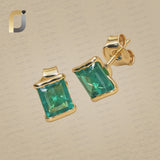 Emerald Gemstone Earrings Solid 14k Yellow Gold Stud Jewelry