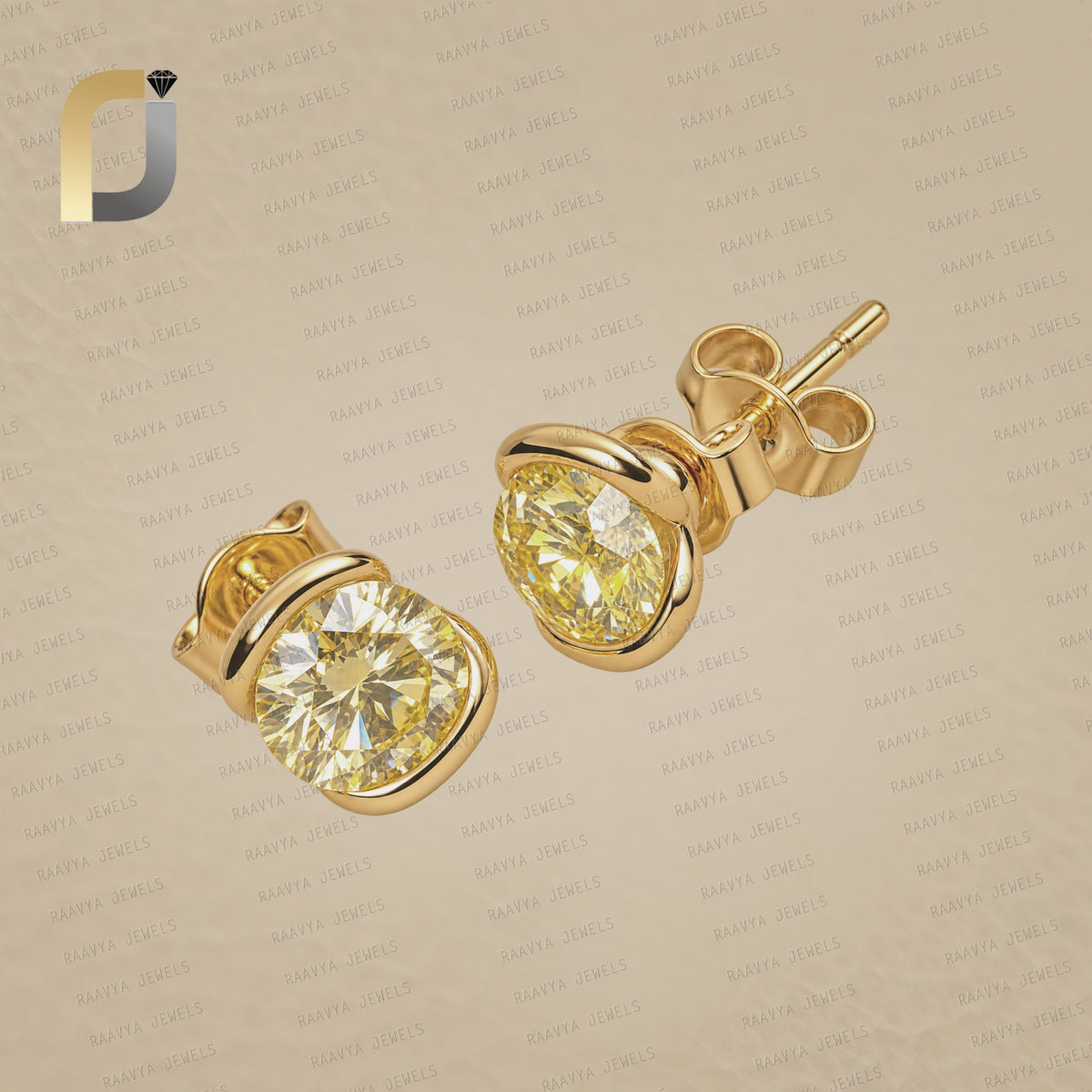 Solid 14k Yellow Lab Grown Round Shape Yellow Diamond Studs Earrings