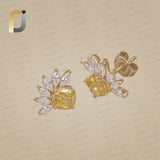 Yellow & White 14K Solid Yellow Gold Designer Studs Earring