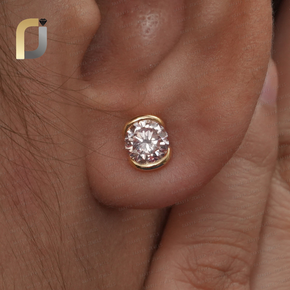 Solid 14k Yellow Round Shape Pink Lab Grown Diamond Studs Earrings