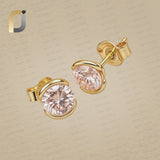 Solid 14k Yellow Round Shape Pink Lab Grown Diamond Studs Earrings