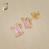 Solid 14k Yellow Rectangle Shape Pink Lab Grown Diamond Studs Earrings